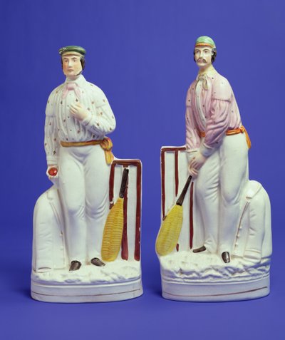 Pair of Staffordshire Pottery Cricketers Representing George Parr and Julius Caesar by English School